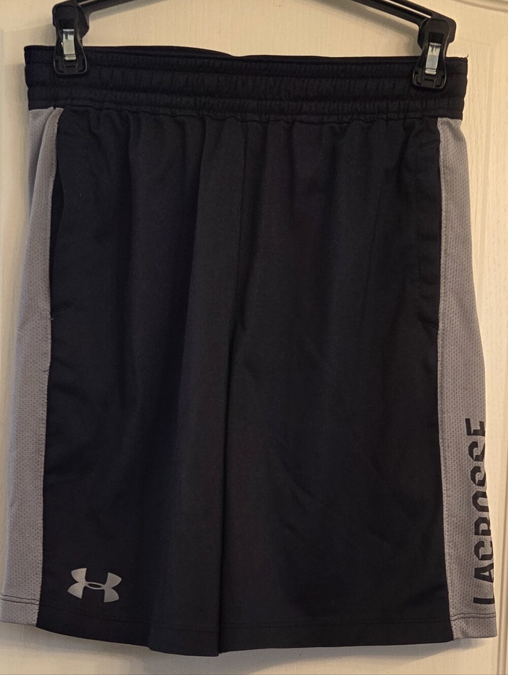 Under Armour Black Gray Athletic Lacrosse Shorts KIDS SIZE L